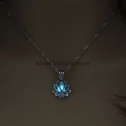 Lotus Pendant Necklaces Glow In The Dark Luminous Flower Locket Cage Necklace Women Fashion Jewellery