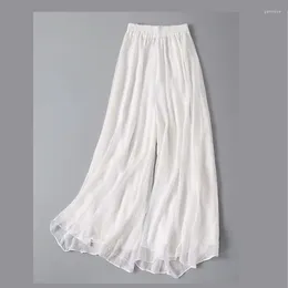 Women's Pants Fashion Woman Casual Chiffon Wide Leg Big Size Loose Solid White Elastic High Waist Female Clothing Oversize Trousers Q82