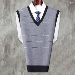 Men's Sweaters Men Sleeveless Vest Contrast Colour Cosy V-neck Rhombus Print Sweater Warm Soft Stylish For Fall Spring Fashion