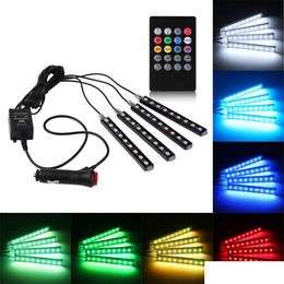 Decorative Lights 1Set4Pcs Car Rgb Led Strip Light Colors Styling Atmosphere Lamps Interior With Remote 12V Drop Delivery Automobiles Dhi4Z