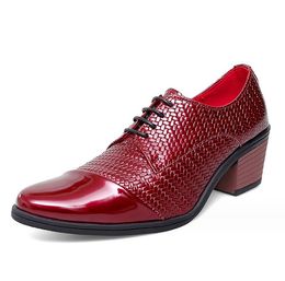 Fashion Glitter Leather Dress Shoes for Men High Heels Elegant Red Men's Formal Shoes Size 46 Pointed Oxfords Shoes For Boys Party Boots 38-46