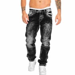 Men's Jeans Litthing Biker Distressed Stretch Ripped Men Hip Hop Slim Fit Punk Denim Cotton Pants Zipper272v