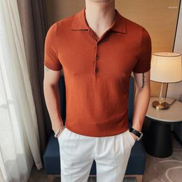 Men's Polos 3Colors Summer Short Sleeve Ice Silk Men Polo Shirts Business Fashion Turn Down Collar Slim Fit Casual Knitted Tee Shirt Homme