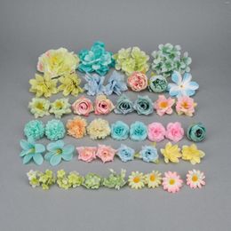 Decorative Flowers 44Pcs Faux Silk Bulk Fake Roses Combo Set DIY Crafts Making Ornament Flower Accessories