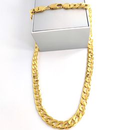 Men's Chain Jewellery 24k G F Solid Fine Gold Necklace 12MM SQUARE CURB Link Xmas Son Dad Logo 18kt Stamp HEAVY272A