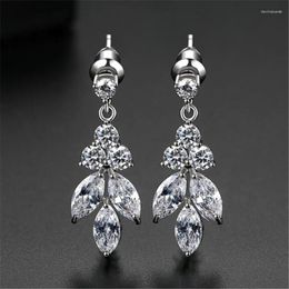 Dangle Earrings 2023 Trendy Zircon Leaf For Women Elegant Silver Color Crystal Earring Engagement Wedding Party Jewelry