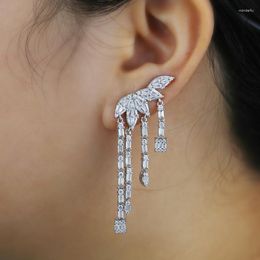 Dangle Earrings Full Paved 5A Cubic Zirconia Luxury Iced Out Bling Women Tassel Dangling Drop Earring