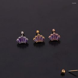 Stud Earrings 1 PCS Cute Small Geometric Crown Zircon Ear Cartilage Piercing Earring Gold Colour Stainless Steel Bar Ball