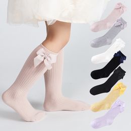 3pairs Kids Socks Solid Children Socks with Bows Cotton Baby Girls Socks Soft Toddlers Long Socks for Kids Princess Knee High Socks for Girls 2023 230918