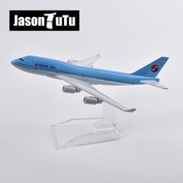 Diecast Model car JASON TUTU 16cm Korean Air Boeing 747 Plane Model Aircraft Diecast Metal 1/400 Scale Aeroplane Model Gift Collection Drop 230915