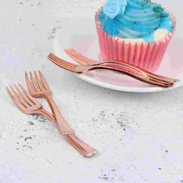 Dinnerware Sets 24pcs Disposable Silverware Fruit Dessert Pudding Forks Party Supplies For Restaurant KTV (Rose Gold)