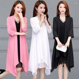 Women's Blouses 2023 Summer Sun Protection Clothes Women Casual Chiffon Cardigan Coat Large Size Thin Outerwear Mother Solid Long Shawl