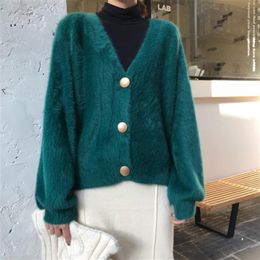 New design women's v-neck single breasted mohair wool knitted soft warm sweater cardigan coat plus size MLXLXXL casacos238h