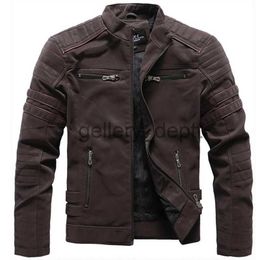 Men's Leather Faux Leather Winter Fleece Leather Jacket Men Stand Collar Washed Retro Motorcycle Leather Jackets Jaqueta Masculino Mens Coats 4XL Clothing J230918