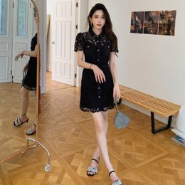 Self-Portrait Polyester Lace Short Sleeves Mini Dress for Women Black