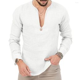 Men's T Shirts 2023 V-neck Cotton And Linen T-shirt Fashion Vintage Thin Long Sleeve Top Men Casual Man T-Shirts