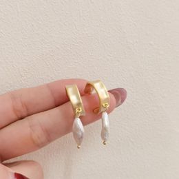 Dangle Earrings S925 Silver Ear Needle Stud Natural Freshwater Rhombus Pearl With C Brass ANTI Gold Korea Jewelry For Women HYACINTH