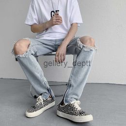 Men's Pants Ripped Jeans Men Summer Thin Style Trendy Pants Loose Straight Wide Leg Street Wear High ins J230918