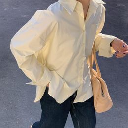 Women's Blouses XUAN Phd Mid-length Shirts Women 2023 Korean Version Of The Stack Wearing Loose Shirt Slim Lapels Long-sleeved White