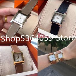 Top quality real leather letter logo wristwatch silver gold square dial watch for lady girls women famous brand christmas gift clo323Y