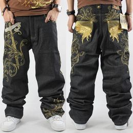 Whole-2016 New Mens Hip Hop Baggy Jeans For Street Dancing & Skateboard Loose Fit High Quality Embroidery Plus Size 30 To 3035