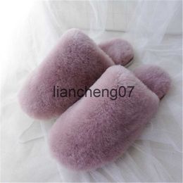 Slippers 2023 New Women Natural Sheepskin Home Slipper Winter Women Indoor Slippers Fur Slippers Wool Flip Flops Slipper Lady Home Shoes x0916