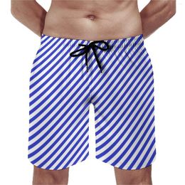 Men's Shorts Diagonal Striped Board Blue And White Stripes Beach Pants Daily Oversize Swimming Trunks Men