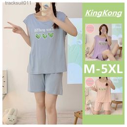 Women's Sleepwear M-5XL Chest pad Plus size Pyjamas Sleeveless Pajamas Women Set Summer Loose Oversized Lady Sleepwear Woman L230918