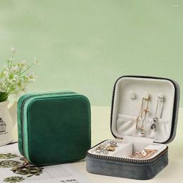 Jewellery Pouches Portable Velvet Zipper Box Simple Solid Colour Earring Organiser Necklace Ring Case Women