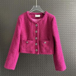 Women's Jackets 2023 Fashion Autumn Winter Women Long Sleeve Chic Button Tweed Short Jacket Casual Streetwear Rose Red Coat Chaquetas