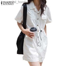 Women's Jumpsuits Rompers ZANZEA Women Korean Style Street Fashion Short Sleeve Lapel Patch Pockets Loose Jumpsuits L230918