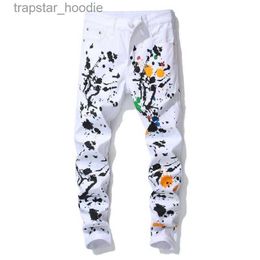 Men's Jeans Men Printed White Pants Designer Graffito Splash Ink Paint Color Street Fashion Cool Unique Cotton Pants for Men L230918