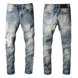 21SS Style Brand Mens Jeans Clothing Pants Men Women T Shirts Panther Print Army Green Destroyed Slim-leg Denim Straight Biker Ski236N