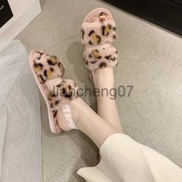 Slippers Furry Flat Lamb Women Winter Slippers Hair Leopard Print Soft Fur Female Winter Slippers Women Casual Slippers x0916