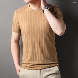 Men's T Shirts Vertical Striped Pure Colour Crewneck Short Sleeve T-Shirt Summer Tee Shirt Fashion Casual Menswear Tops R5032
