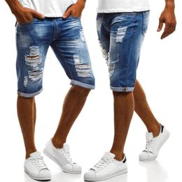 2020 Summer New Mens Solid Colour Short Jeans Male Hip Hop Flanged Jeans Ripped Slim Denim Jean Shorts For Men Pantalon Homme284a