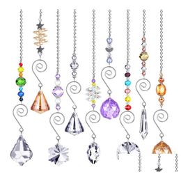 Garden Decorations Crystal Sun Catchers Decoration With Chain Colorf Glass Pendants Hanging Beaded Prism Ornament Window Patio Party D Dhwcu