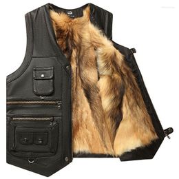 Men's Vests Autumn And Spring Motorcycle Vest V Neck Sleeveless Faux Pu Leather Jacket Windproof Extra Warm Waistcoat Coat D18