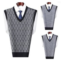 Men's Sweaters Men Vest Cosy Stylish Warm Rhombus Print V-neck Pullovers For Fall Spring Elderly Fathers