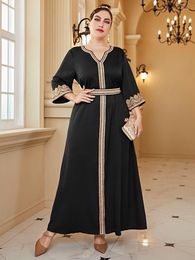 Ethnic Clothing Muslim Abaya Women's Loose Gown Dubai V-neck Flare Long Sleeve Dress Arab Kaftan Evening Fashion