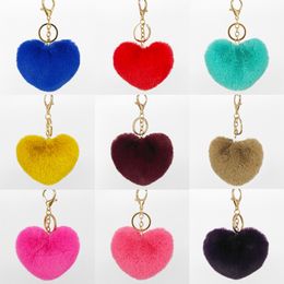 Heart Shaped Imitation Rabbit Fur Keychains Pom Pom Ball Pendant Keychain Plush Car Keyring Bag Pendent Accessories Promotion Gift Wholesale Price