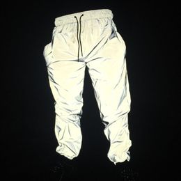 Men Joggers Reflective Pants Hip Hop Trousers Dance Knee Length Streetwear Harajuku Light Shiny Night288b