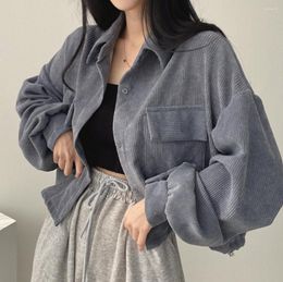 Women's Jackets Corduroy Vintage Oversized Crop Jacket Black Chic Coats Harajuku Fashion Cardigan Female Tops Retro Clothes