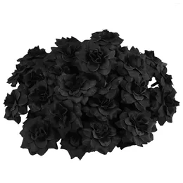 Decorative Flowers VORCOOL 50pcs Simulation Rose Flower Heads Artificial Roses Blossom For Hat Clothes Embellishment (Black)