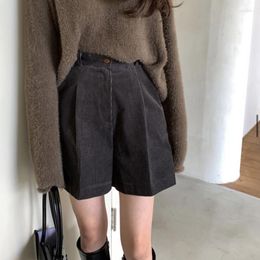 Women's Shorts South Korea Chic Autumn Retro Niche High Waist Everything With A Pinch Pleated Feeling Loose Wide Leg Corduroy Women