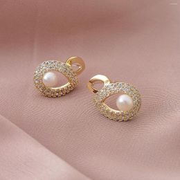 Stud Earrings S925 Silver Ear Needle Natural Freshwater Pearl Zircon W/ECO Brass14kGold Jewellery For Women HYACINTH Sale