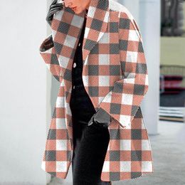 Women's Trench Coats Autumn Winter Stylish Plaid Print Overcoat Trendy Long Sleeve Lapel Open Front Cardigan Elegant Warm Loose Streetwear