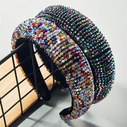 Baroque Beaded Thick sponge Headband for Woman Luxury Full Colourful Crystal Wide Hair Hoop Brida Wedding Hair Accessories251F