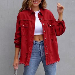 Women's Jackets Denim Coats For Women Autumn Overcoat Casual Long Boyfriend Style Jean Jacket Tassel Ripped Winter Woman Clothing