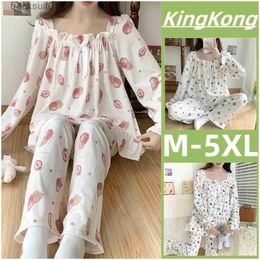 Women's Sleepwear M-5XL Pyjamas Women Plus size Pyjamas Set Summer Lady Loose Long sleeve Elasticity Cotton Sleepwear Woman L230918